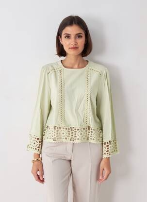 Blouse tissage popeline manches 3/4 vert LA PETITE ETOILE femme