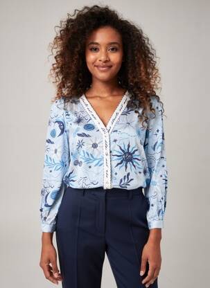 Chemisier imprimé fantaisie manches longues bleu LA PETITE ETOILE femme