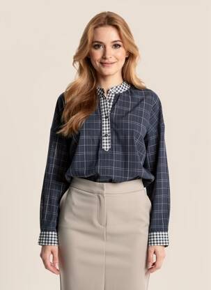 Blouse col rond manches longues bleu EMILIE.K femme