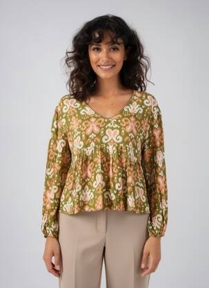 Blouse imprimé fantaisie manches longues vert EMILIE.K femme