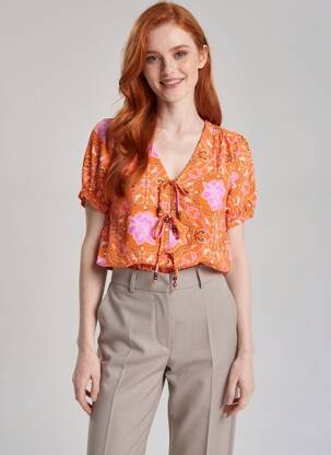 Chemisier manches courtes manches courtes orange LA PETITE ETOILE femme