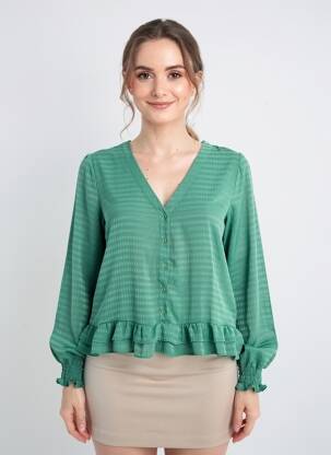 Chemisier tissage crêpe manches longues vert EMILIE.K femme