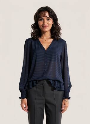 Chemisier tissage crêpe manches longues bleu EMILIE.K femme