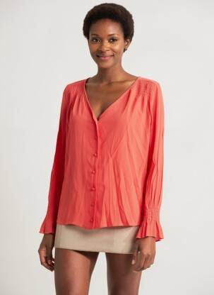 Chemisier coupe fluide manches longues rouge EMILIE.K femme