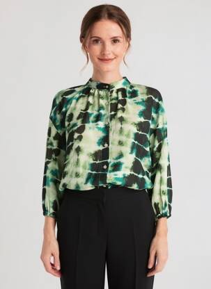 Chemisier col mao manches 3/4 vert EMILIE.K femme