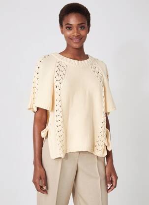 Pull maille ajourée manches courtes beige EMILIE.K femme