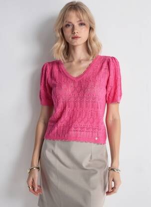 Pull maille ajourée manches courtes rose LA PETITE ETOILE femme