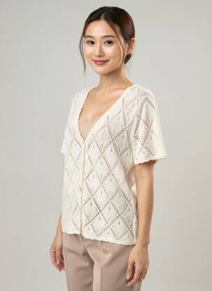 Gilet manches courtes coupe cintrée beige EMILIE.K femme