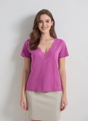 T-shirt col v manches courtes violet LA PETITE ETOILE femme