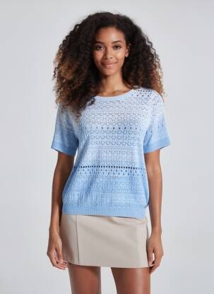 Pull maille ajourée manches courtes bleu LA PETITE ETOILE femme