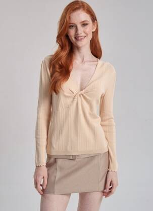 Pull col v manches longues beige LA PETITE ETOILE femme