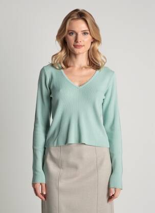 Pull col v manches longues vert ANDY & LUCY femme