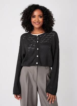 Gilet manches longues col rond noir EMILIE.K femme
