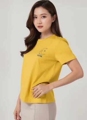 T-shirt imprimé fantaisie manches courtes jaune LA PETITE ETOILE femme