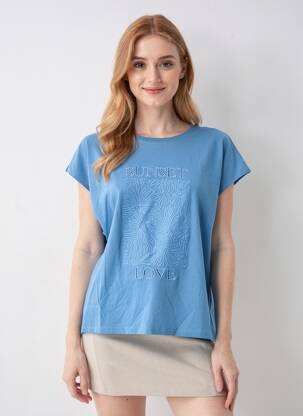 T-shirt coupe droite manches courtes bleu LA PETITE ETOILE femme