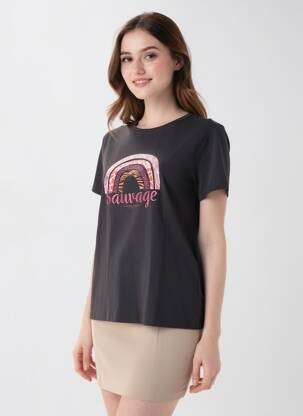 T-shirt sérigraphie manches courtes noir LA PETITE ETOILE femme