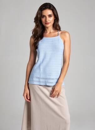 Top col carré fines bretelles bleu LA PETITE ETOILE femme