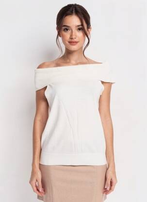 Top col carré manches courtes beige LA PETITE ETOILE femme