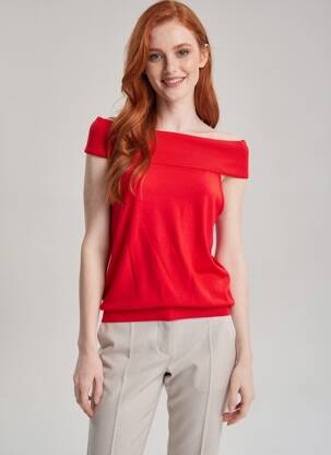 Top col carré manches courtes rouge LA PETITE ETOILE femme