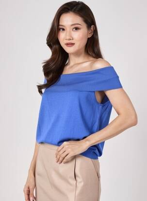 Top col carré manches courtes bleu LA PETITE ETOILE femme