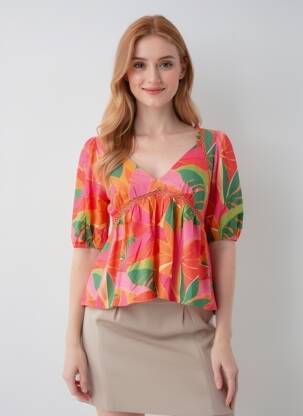 Blouse tissage popeline manches courtes orange LA PETITE ETOILE femme