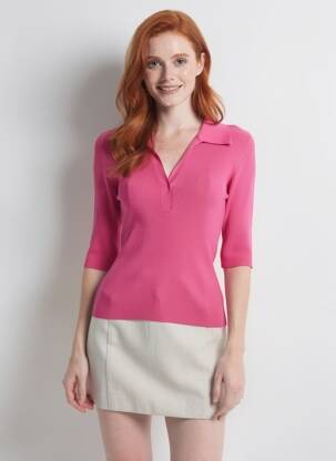 Pull col v manches courtes rose ARTLOVE femme