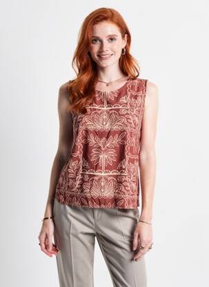 Blouse imprimé fantaisie sans manche marron LA PETITE ETOILE femme