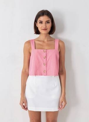 Top col carré fines bretelles rose LA PETITE ETOILE femme