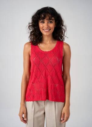 Pull maille ajourée sans manche rouge EMILIE.K femme