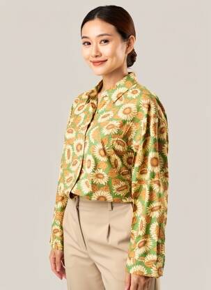 Chemisier imprimé fleurs manches longues vert NICE THINGS femme