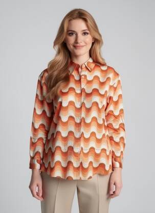 Chemisier imprimé fantaisie manches longues orange NICE THINGS femme