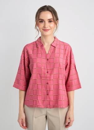 Chemisier tissage crêpe manches 3/4 rose NICE THINGS femme