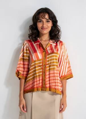 Chemisier manches courtes manches courtes orange NICE THINGS femme