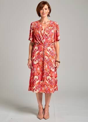 Robe mi-longue imprimé fleurs manches courtes orange YEST femme