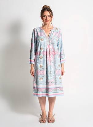 Robe mi-longue imprimé fleurs manches longues bleu ESQUALO femme