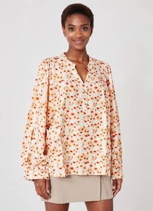 Blouse imprimé fleurs manches longues orange ESQUALO femme