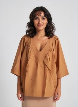 Top manches courtes manches courtes marron MAT. femme