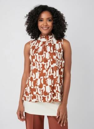 Top imprimé fantaisie sans manche marron ZILCH femme