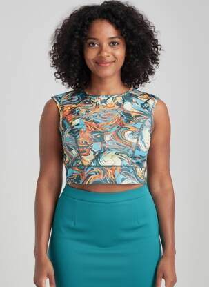Top stretch sans manche bleu BLUTSGESCHWISTER femme