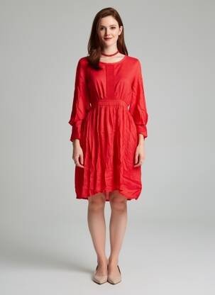 Robe mi-longue coupe fluide manches 3/4 rouge BELLAWAY femme