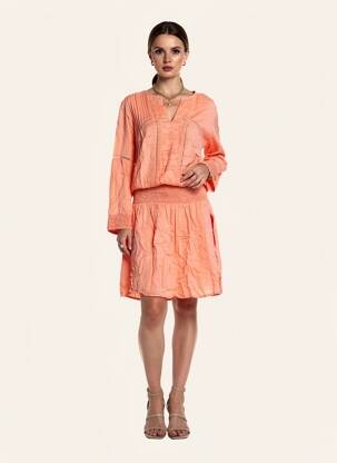Robe mi-longue manches longues manches longues orange BELLAWAY femme