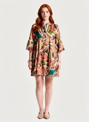 Robe courte coupe fluide manches 3/4 vert VENTI6 femme