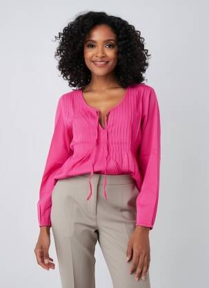 Blouse tissage popeline manches longues rose BELLAWAY femme