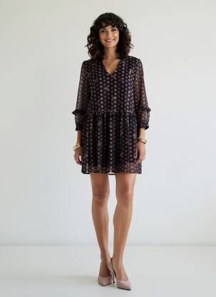 Robe courte coupe fluide manches 3/4 noir ANGELA DAVIS femme
