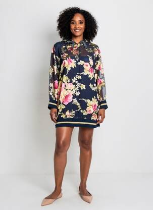 Robe courte manches longues manches longues bleu MARYLEY femme
