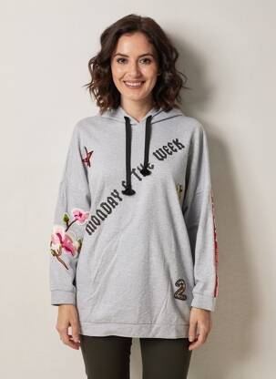Sweat-shirt à capuche stretch manches longues gris MARYLEY femme