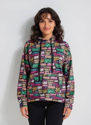 Sweat-shirt à capuche coupe droite manches longues noir KING KONG femme
