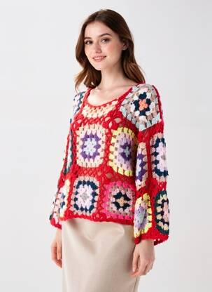 Pull stretch manches longues rouge SOUVENIR femme