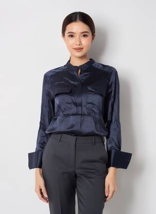 Chemisier col mao manches longues bleu CHARLIE JOE femme