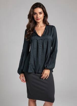 Blouse tissage popeline manches longues bleu CHARLIE JOE femme